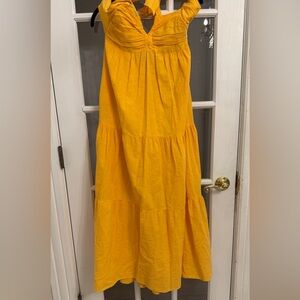 BLANCO BY NATURE Women's Yellow Orange 100% Cotton Halter Tie Neck Maxi Dress